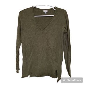 J.Crew Factory Wool Blend V-Neck Sweater XS Heather Olive